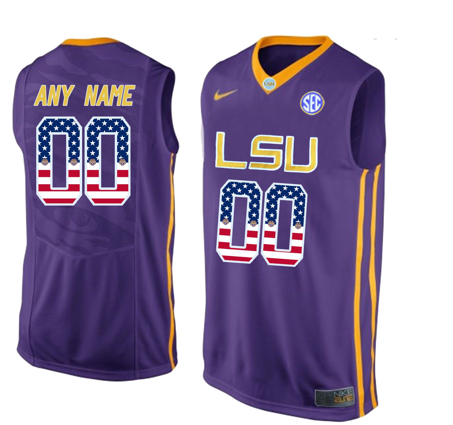 Men LSU Tigers #00 Any name Purple Flag Customized NCAA Jerseys1